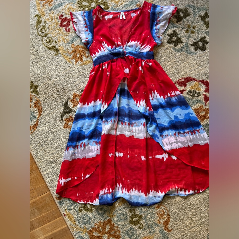 Kimono - button waist Large Red White Blue Boho